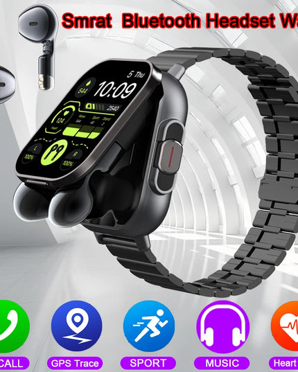 2024 Smart Watch 2 in 1 With Earphone Smartwatch Bluetooth Call Men Watch GPS Track Heart Rate Monitor Play Music SmartWatch