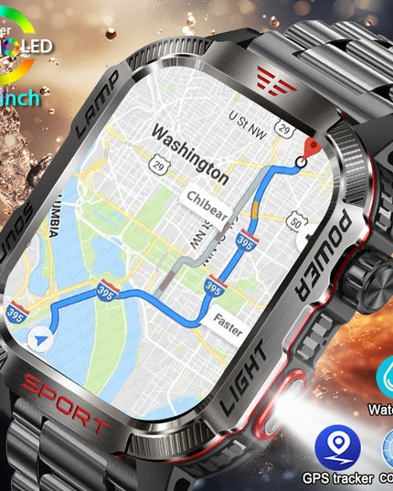 New For Huawei Xiaomi Military GPS Smart Watch Men Flashlight Compass Waterproof Outdoor Sport Tracker Bluetooth Call Smartwatch
