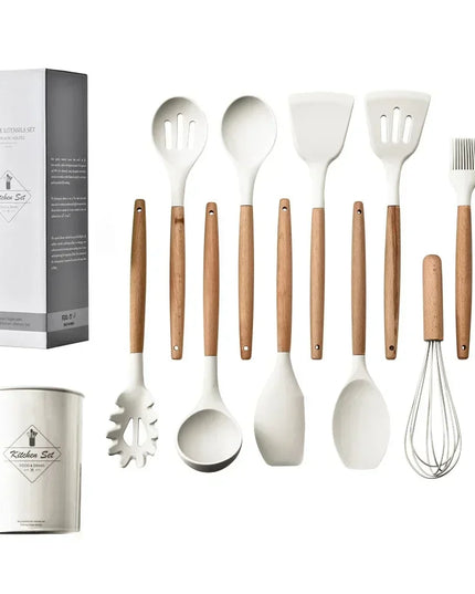 12PCS Food Grade Silicone Kitchen Cookware Utensils Turner Spatula Measuring Spoon Practical Cooking Tool Kitchenware Set