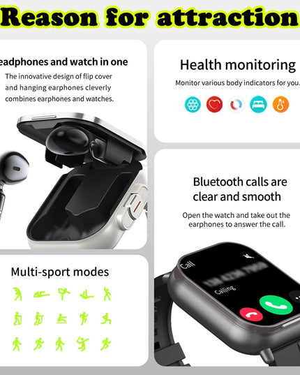 2024 Smart Watch 2 in 1 With Earphone Smartwatch Bluetooth Call Men Watch GPS Track Heart Rate Monitor Play Music SmartWatch