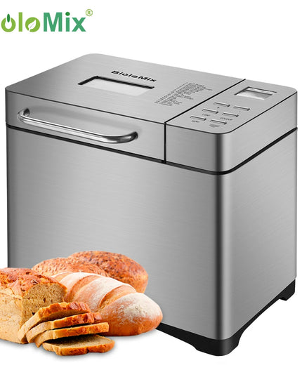 Biolomix Stainless Steel 1KG 19-in-1 Automatic Bread Maker 650W Programmable Bread Machine with 3 Loaf Sizes Fruit Nut Dispenser