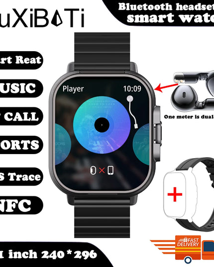 2024 Smart Watch 2 in 1 With Earphone Smartwatch Bluetooth Call Men Watch GPS Track Heart Rate Monitor Play Music SmartWatch