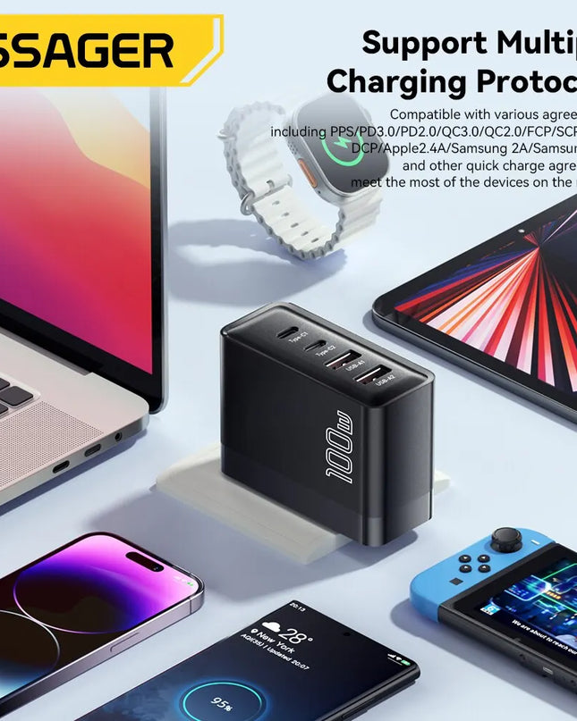 Essager 100W GaN USB Type C Caricabatterie PD QC Quick Charge 4.0 3.0 Type C Ricarica Rapida Per iPhone 14 13 12 Xiaomi Macbook