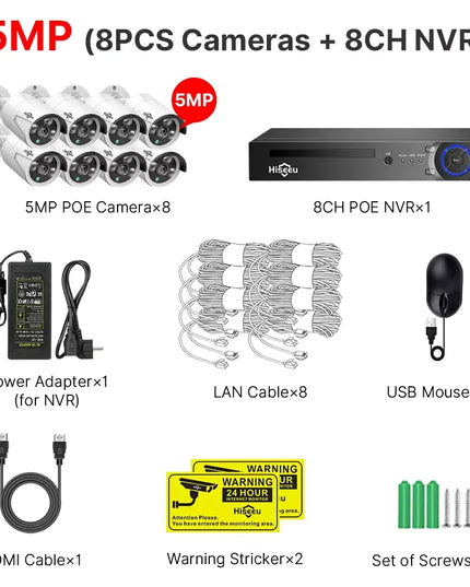 Hiseeu 4MP 5MP 8CH PoE Security Camera System Kit H.265 Waterproof IP Camera Home Survelliance POE Cams Sets ONVIF XMEye
