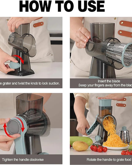 LMETJMA 3 in 1 Rotary Cheese Grater Versatile Manual Vegetable Slicer Peanut Nuts Grinder Cheese Vegetable Shredder Clear JT242