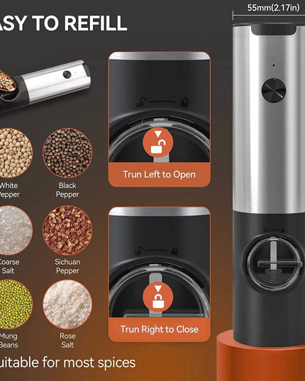 USB Rechargeable Electric Salt Pepper Grinder With Adjustable Roughness Freshly Ground Pepper Pepper Powder Grinder kitchen Tool