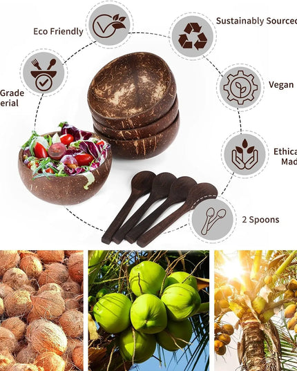 Coconut Bowls For Serving Dishes Wooden Salad Wood Reusable Bowl Serving Utensils Natural Coconut Shell Bowls Breakfast Party