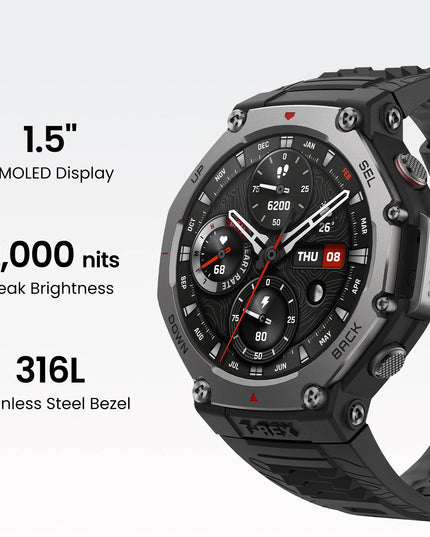 Amazfit T-Rex 3 T Rex 3 Outdoor Smartwatch 48mm AMOLED Display 6 Satellite Systems Dual Band GPS 170 Sports Mode Smart Watch