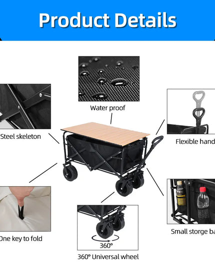 Collapsible Folding Utility Beach Cart Wagon Heavy Duty Large Capacity Fold Wagon Ourdoor Trolley Portable Garden Camping Cart
