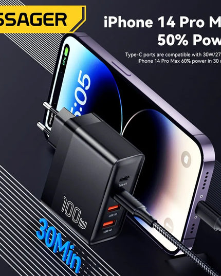 Essager 100W GaN USB Type C Caricabatterie PD QC Quick Charge 4.0 3.0 Type C Ricarica Rapida Per iPhone 14 13 12 Xiaomi Macbook