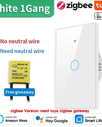 TNCE Tuya US Smart Wall Switch wifi or zigbee 1/2/3/4 Gang Wire Touch Sensor LED Light Button Smart Home voice Alexa Google Home