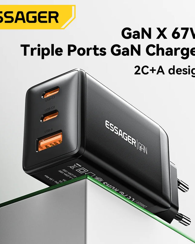 Essager 65W GaN USB C Charger PD QC 4.0 3.0 Type C Quick Charge For Samsung iPhone 1514 13 Pro Phone MacBook Laptop Fast Chagers